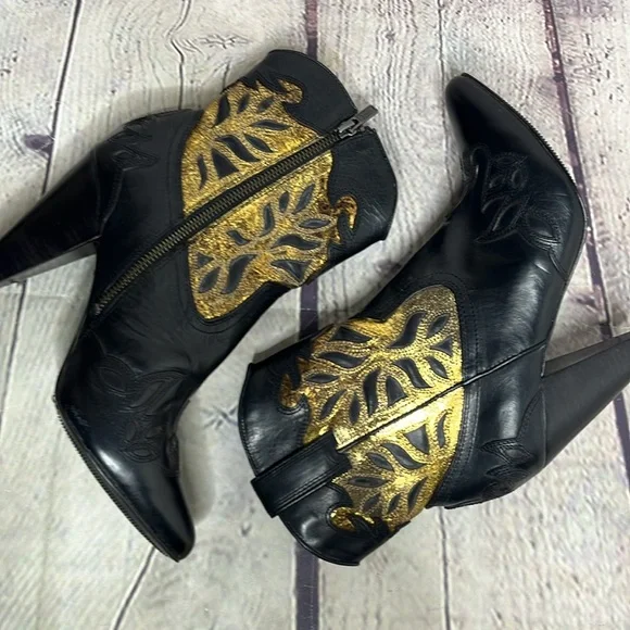 FRYE - "Regina"  Overlay Leather High-Heeled Ankle Boots - Picture 5 of 7